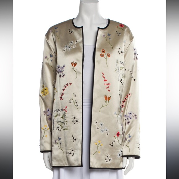 Tory Burch Cream Floral Embroidered Blazer - Picture 1 of 15